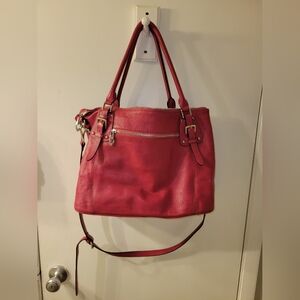 SZONE Red Pebbled Genuine Leather Satchel Shoulder Bag